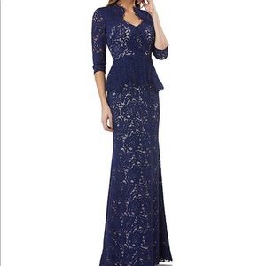 JS collection lace sweetheart neck peplum gown